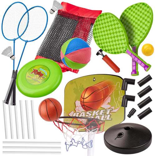 Sporto rinkinys 5in1: badmintonas, krepšinis, tinklinis, tenisas, frisbis