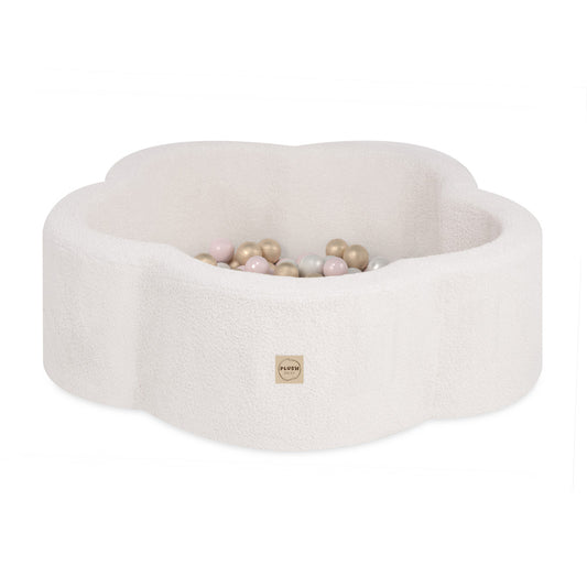 PLUSH NEST Prabangus sausas kamuoliukų baseinas (95x30 cm), kreminis avikailis – pagrindinis vaizdas