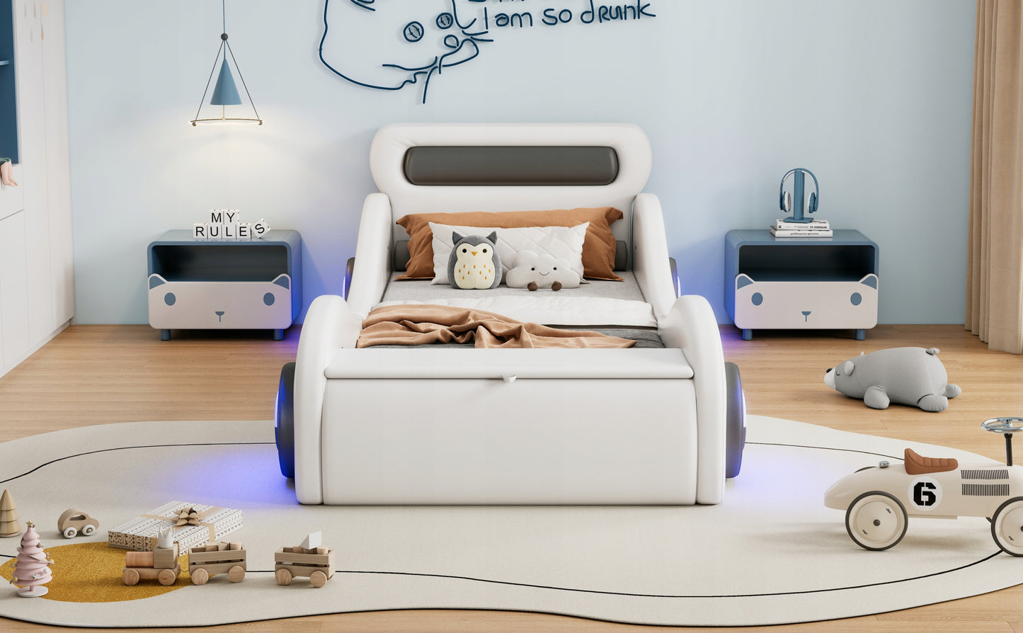 Vaikų automobilio formos lova 90x200 cm su daiktadėže – vaizdas 4