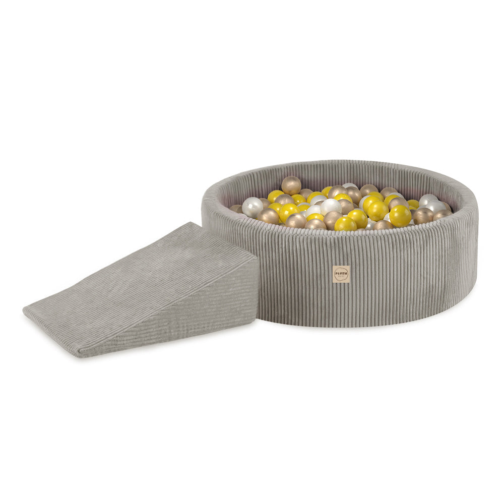 Premium Pliušinis Sausas Kamuoliukų Baseinas (90x30) + Trišalis Modulis, Smėlinis Veliūras – pagrindinis vaizdas