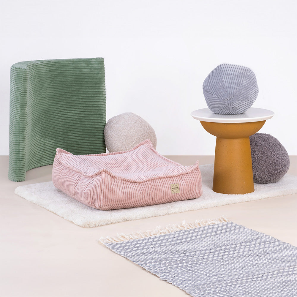 Prabangus Grindų Pufas Plush Nest, Smėlio spalvos, Premium Veliūras – vaizdas 4