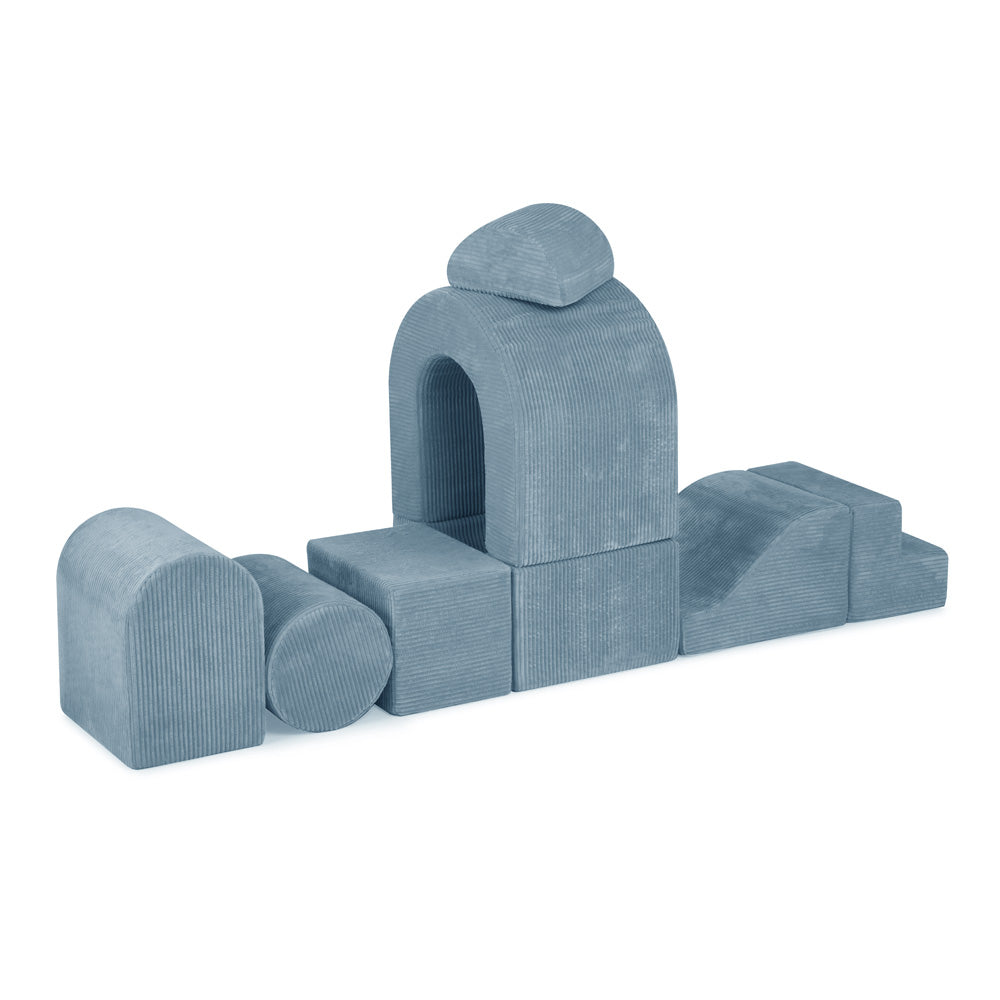 Modulinė minkšta PLUSH NEST žaidimų pilis su kamuoliukų baseinu, mėlynas velvetas