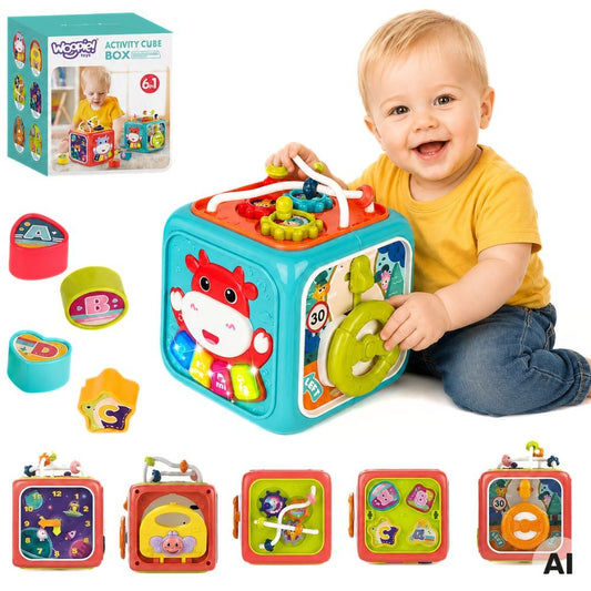 WOOPIE BABY Sensorinis Kubas 6in1 Montessori Rūšiuoklis Kūdikiams