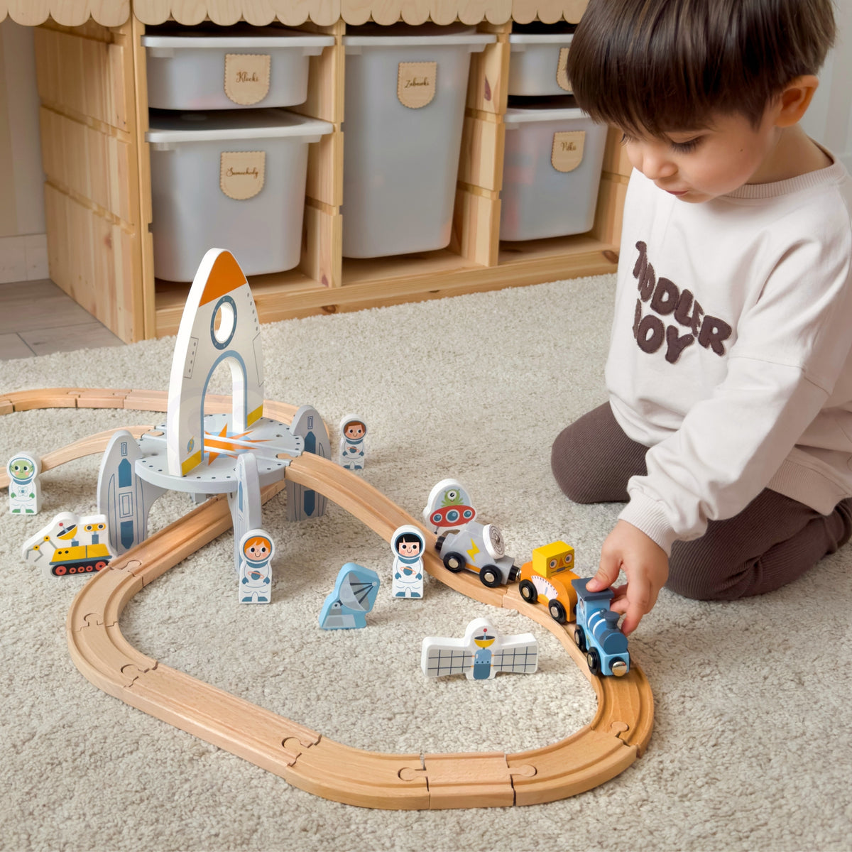 TOOKY TOY Medinis Kosminis Traukinių Bėgių Rinkinys Vaikams