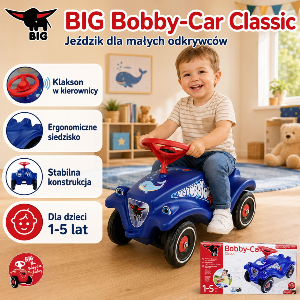 BIG Bobby Car Classic paspirtukas su delfino piešiniu