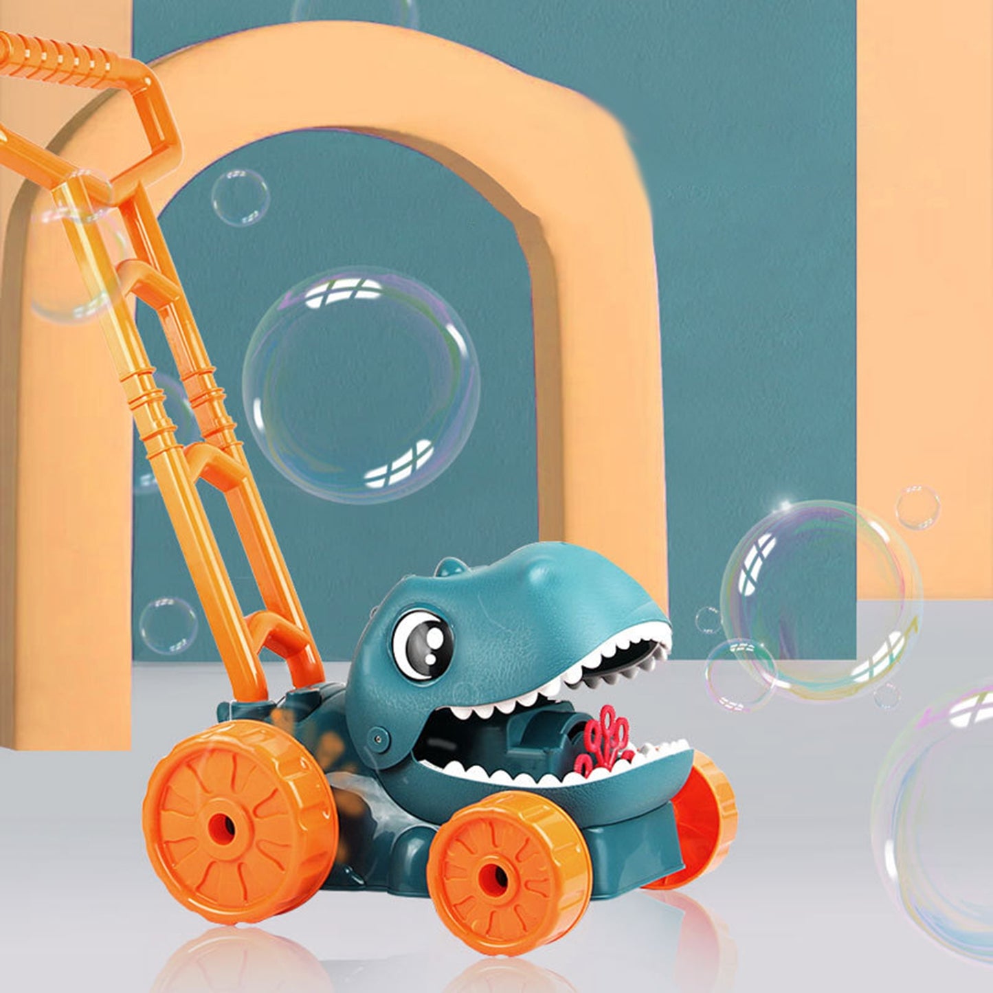 WOOPIE Sodo vejapjovė-dinozauras, leidžianti muilo burbulus, su skysčiu – vaizdas 2
