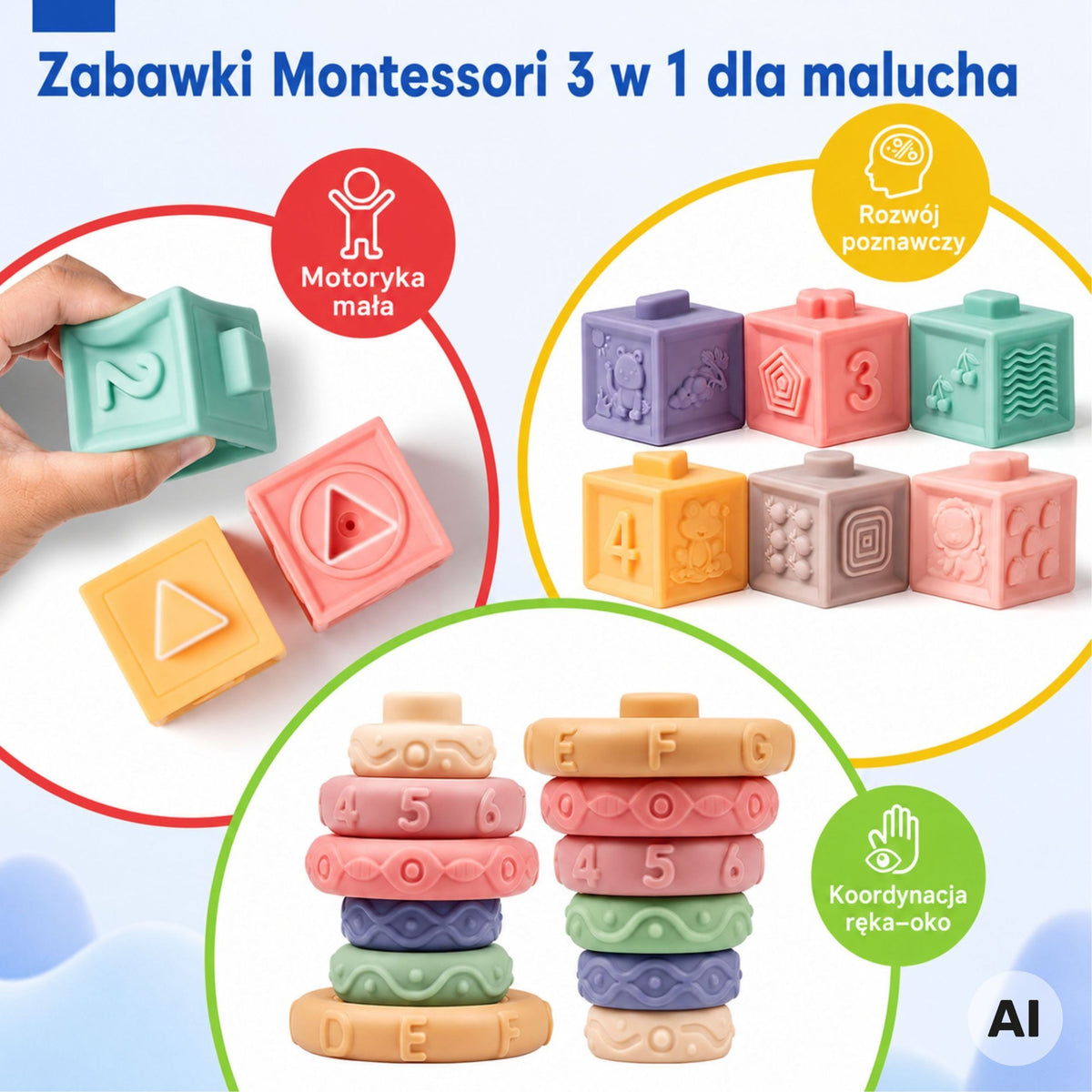WOOPIE BABY Minkšti Jutiminio Lavinimu Kaladėlės ir Kramtukai 23 vnt.
