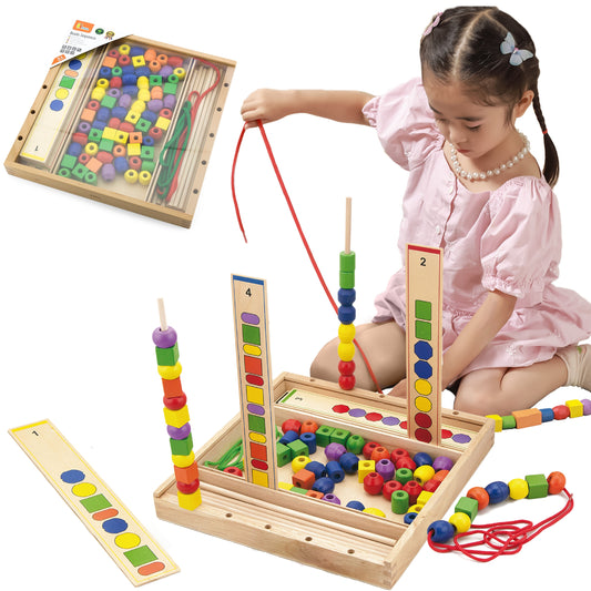 VIGA Mediniai Lavinamieji Karoliukai 104 vnt. Montessori Loginiai Raštai