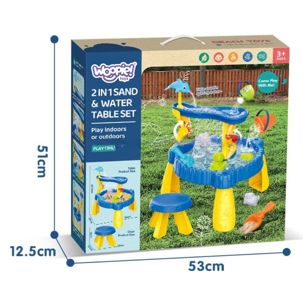 WOOPIE XL vandens ir smėlio stalas su kėdute 2in1, Delfinas, 12 dalių – vaizdas 5