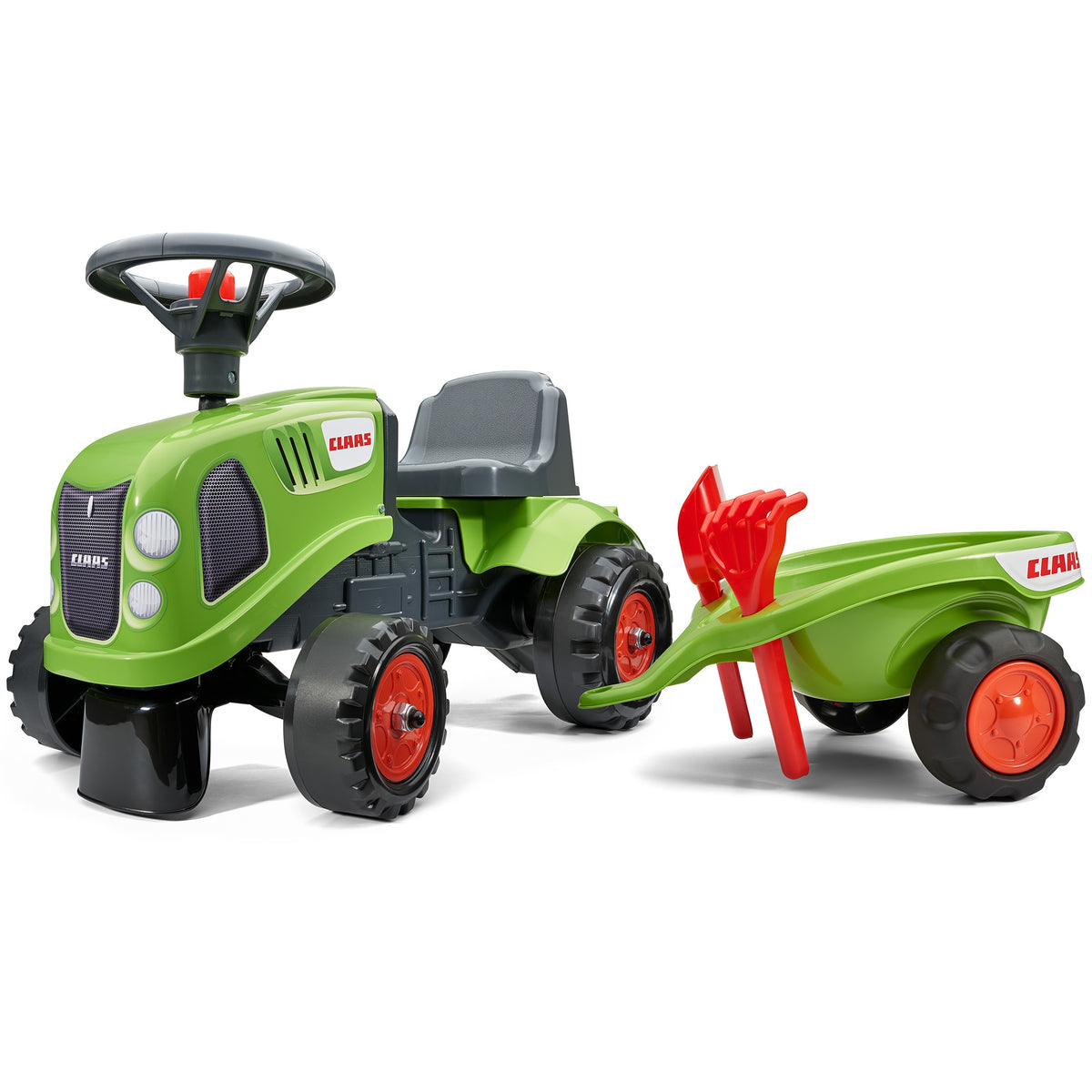 FALK Traktorius-paspirtukas Baby Claas, žalias, su priekaba ir priedais (nuo 1 metų) – vaizdas 6
