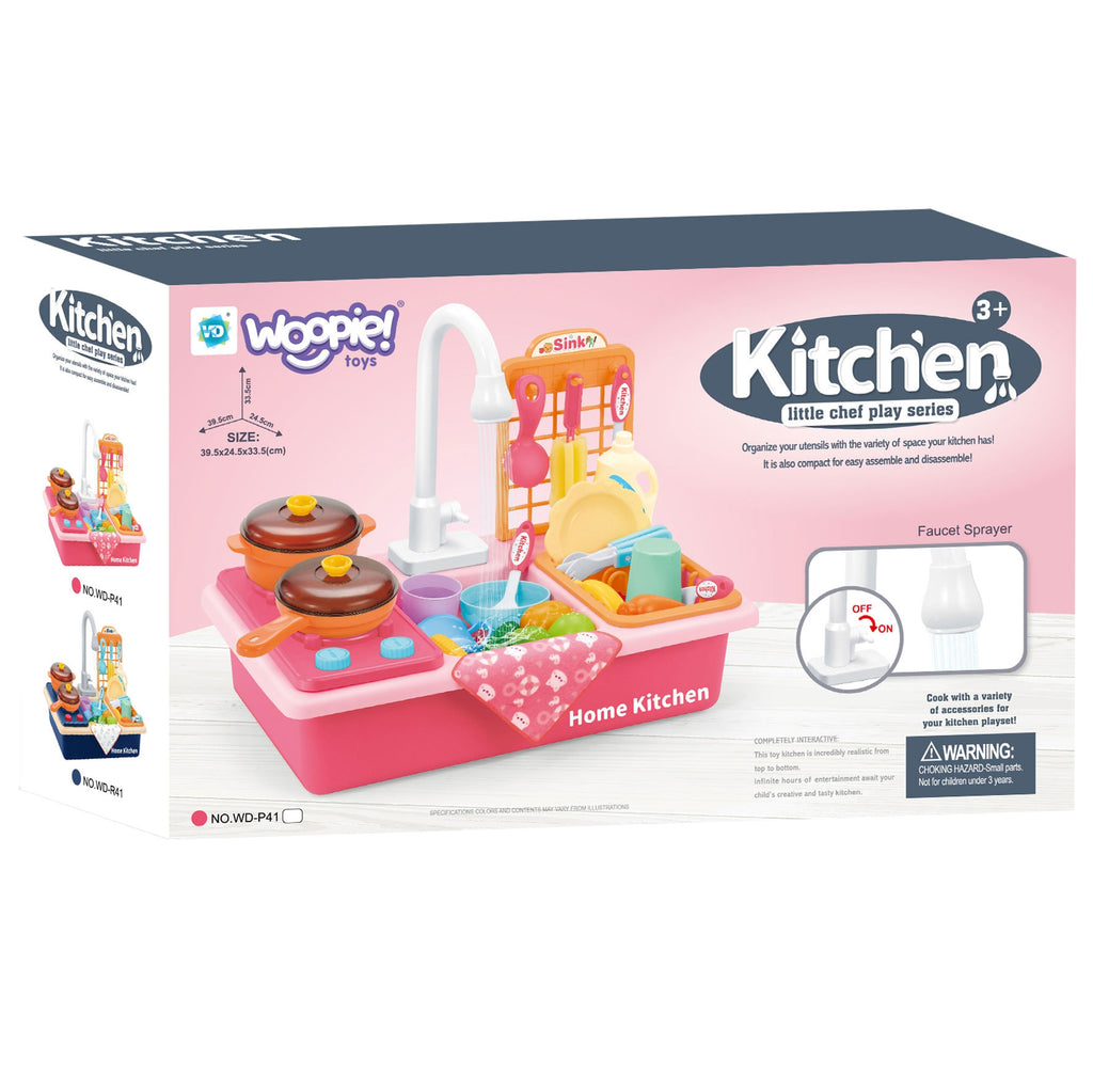 WOOPIE 2-in-1 Rožinė Žaislinė Kriauklė su Virtuvėle Vaikams 3+