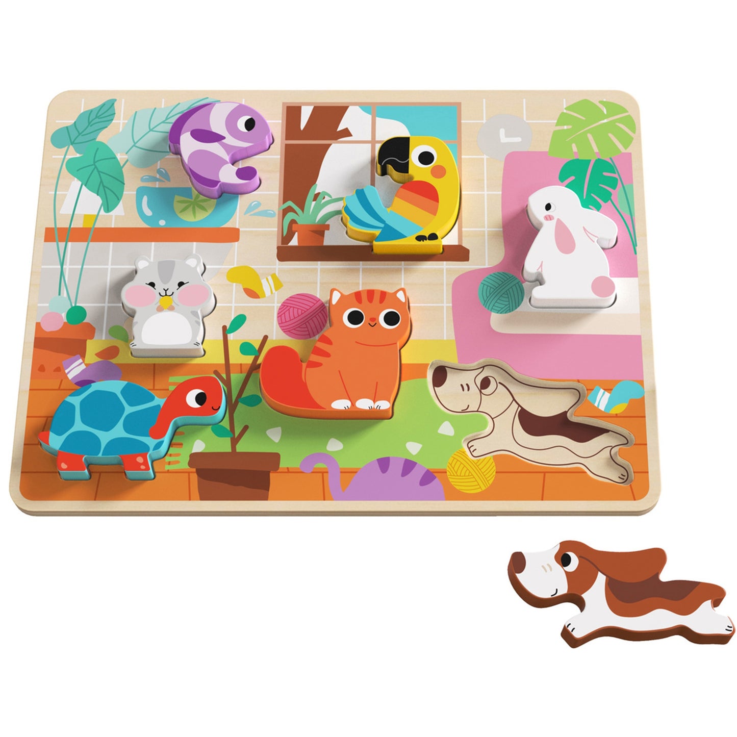 TOOKY TOY Medinė Montessori formų derinimo dėlionė Gyvūnai namuose – pagrindinis vaizdas