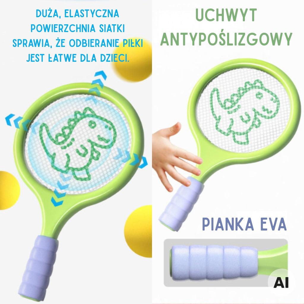 WOOPIE Badmintono raketės su putų kamuoliuku ir dinozauru