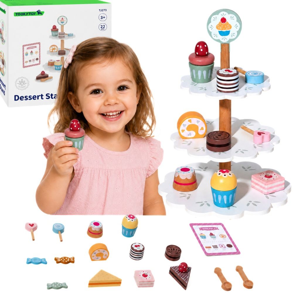 TOOKY TOY Medinis Saldumynų Stovas su Pyragaičiais 22 dalys