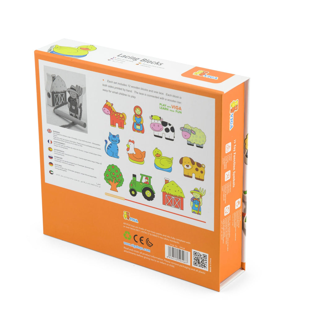 VIGA Medinis vėrimo rinkinys Montessori Ferma vaikams