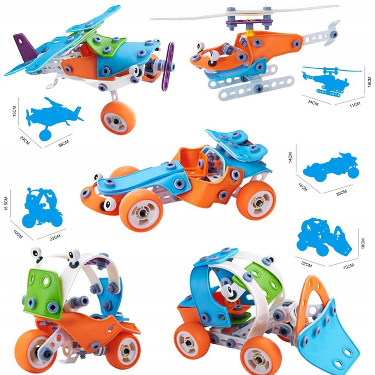 WOOPIE Konstruktorius 5in1 STEM Transporto priemonės su įrankiais