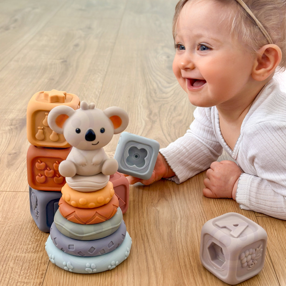 WOOPIE BABY Minkšti sensoriniai kaladėlės 3in1 su meškiuku