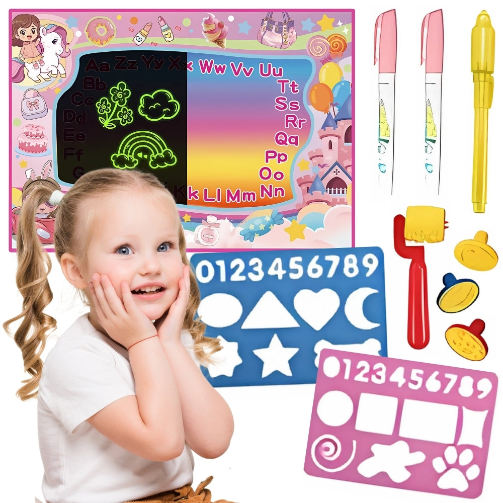 WOOPIE Vandens piešimo kilimėlis 2in1 XXL 100x70 cm, šviečiantis tamsoje – pagrindinis vaizdas