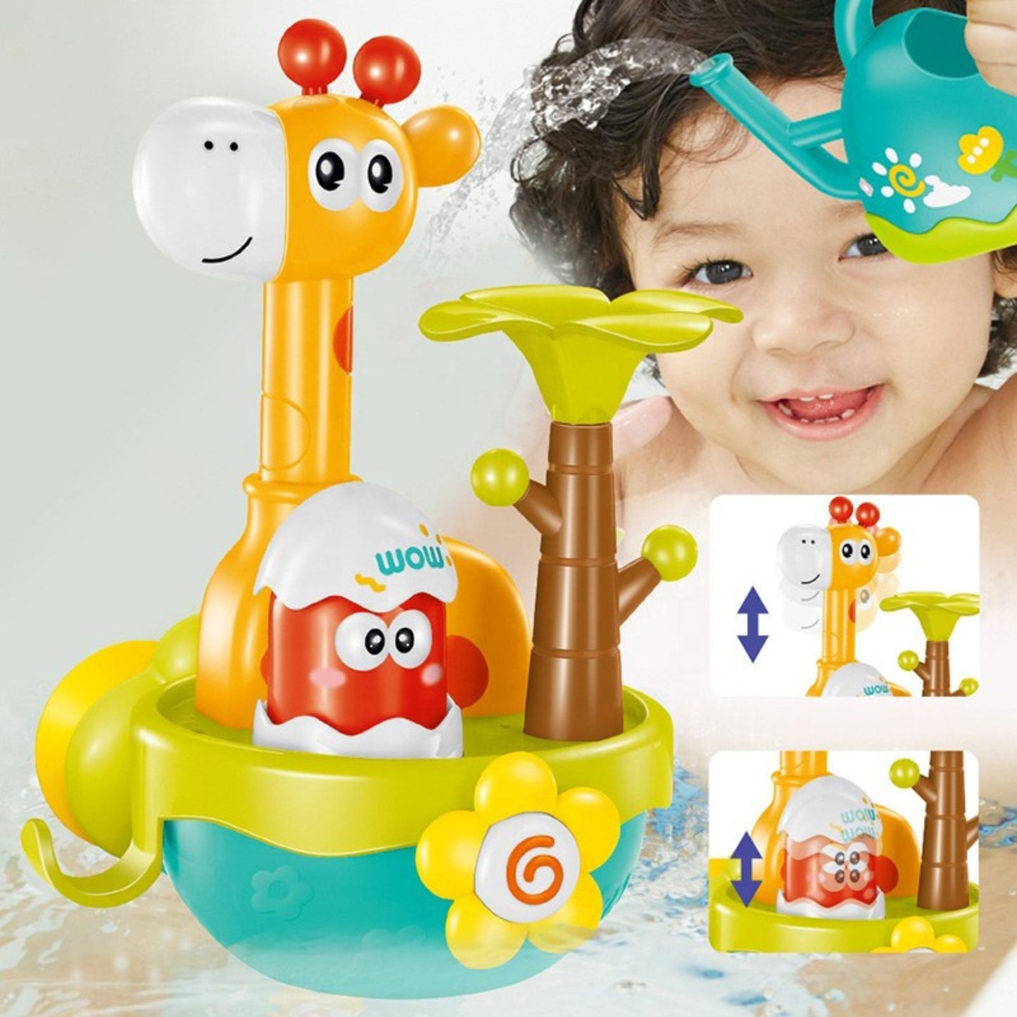 WOOPIE BABY Žirafos vonios žaislas su siurbtuku ir piltuvėliu