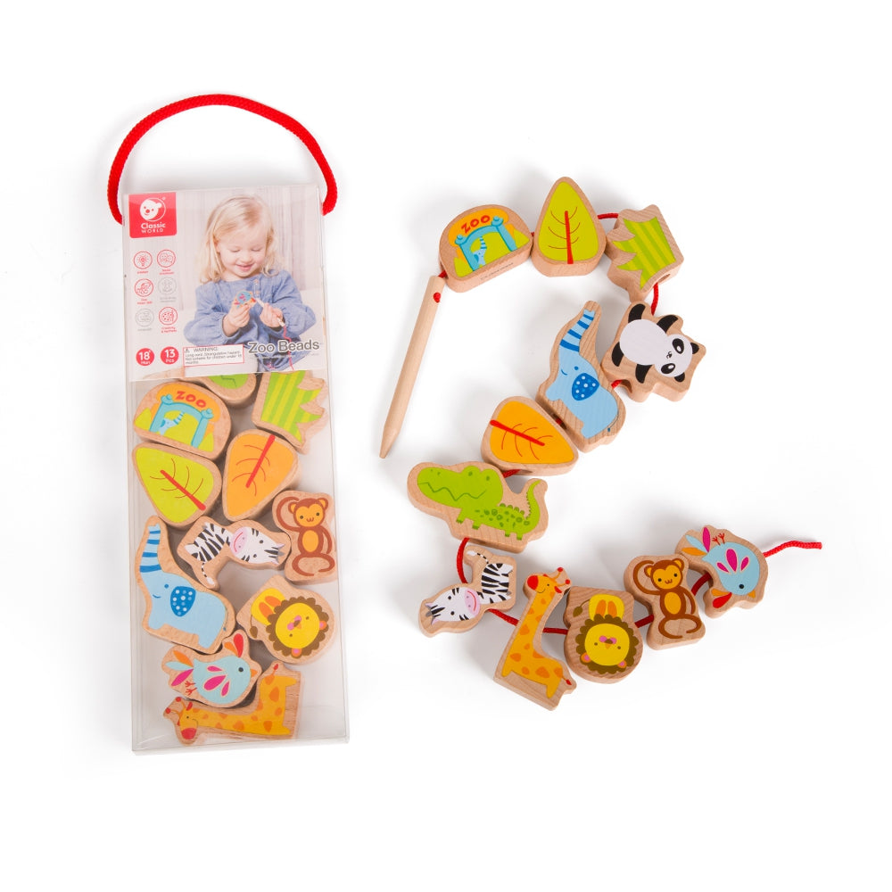 CLASSIC WORLD Medinės vėrimo kaladėlės „ZOO“, 13 elementų – vaizdas 3