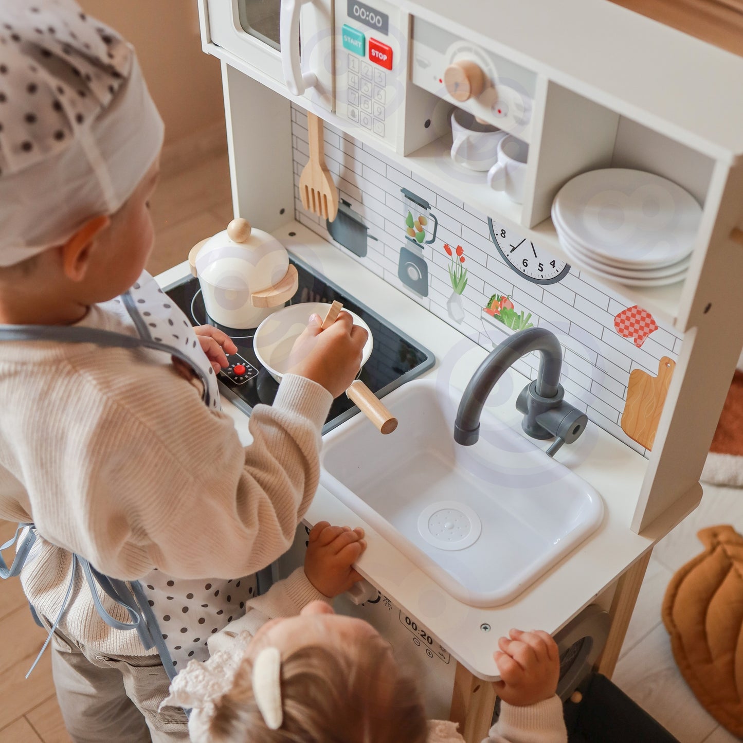 WOOPIE GREEN Medinė interaktyvi virtuvėlė 9in1 su skalbimo mašina ir lenta