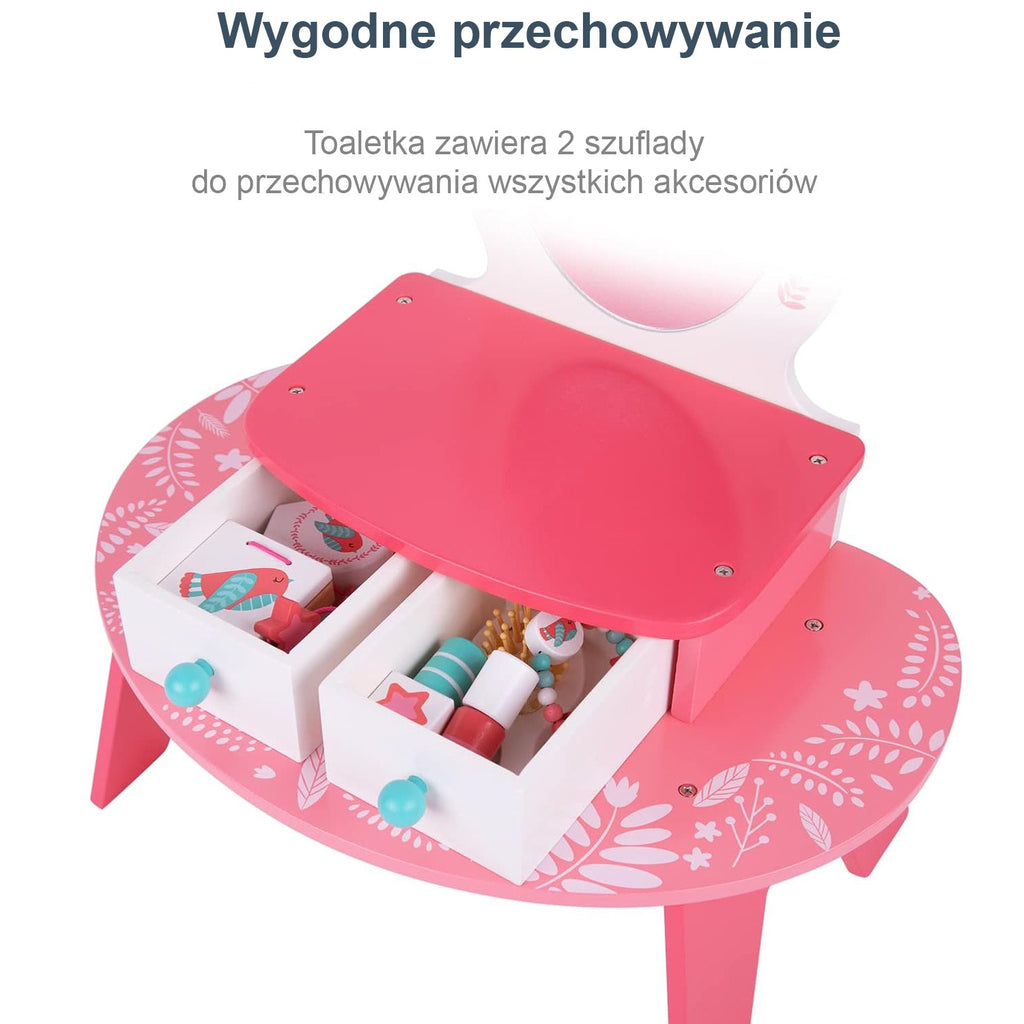 TOOKY TOY Rožinis Medinis Grožio Staliukas su Veidrodžiu Mergaitėms