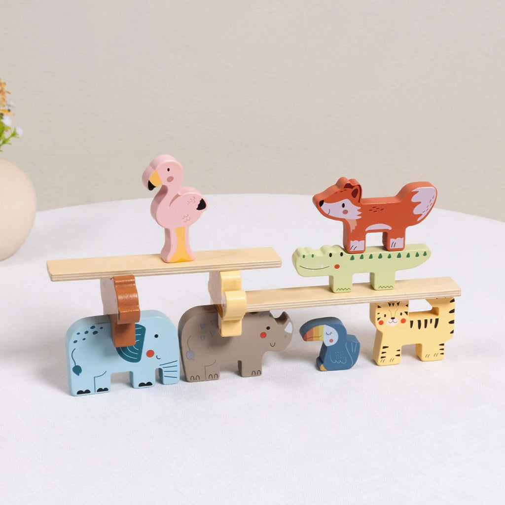 TOOKY TOY Medinis bokšto konstruktorius su gyvūnais Montessori 13 dalių