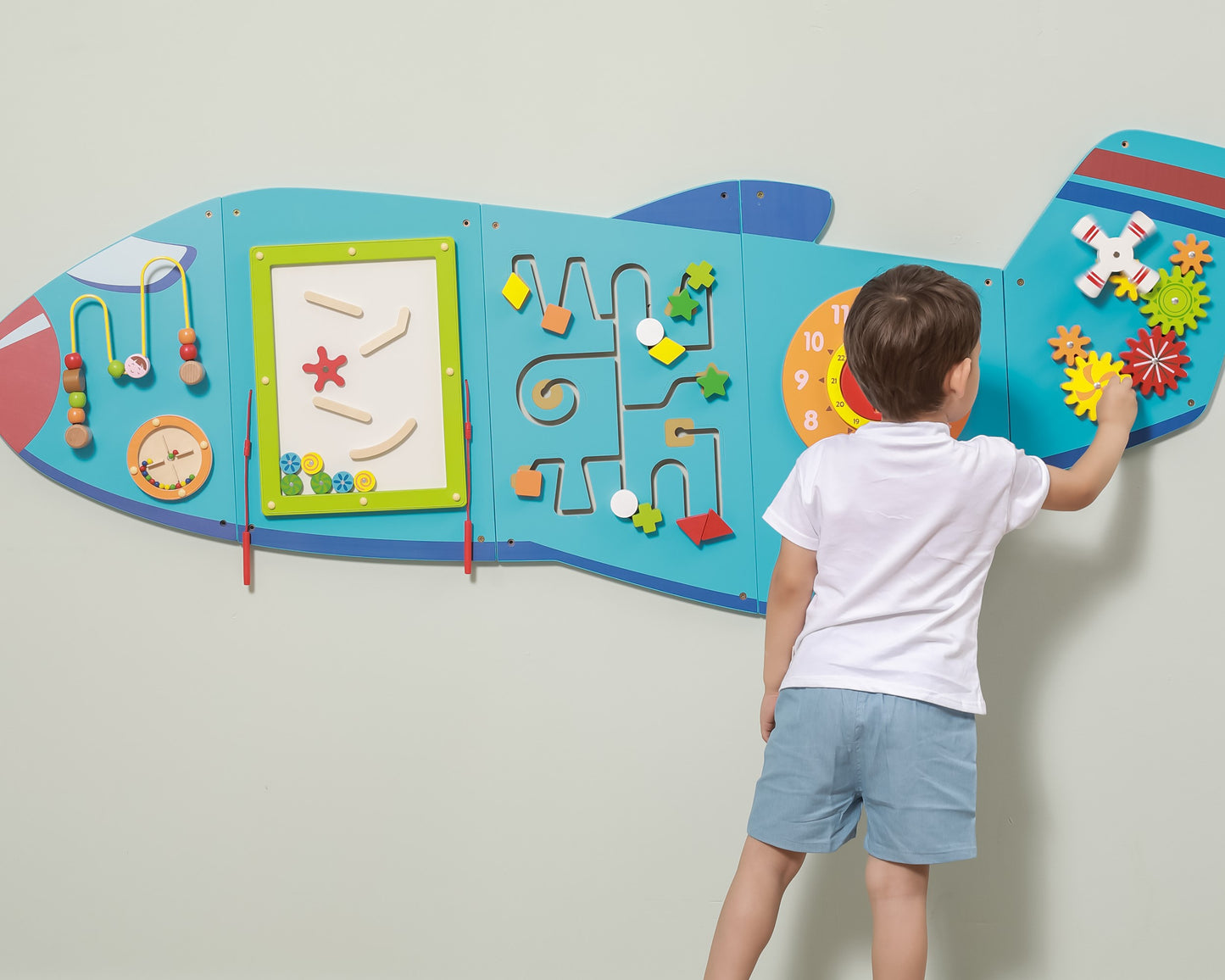 VIGA Medinė sensorinė manipuliacinė lenta Lėktuvas (Montessori, FSC) – vaizdas 4