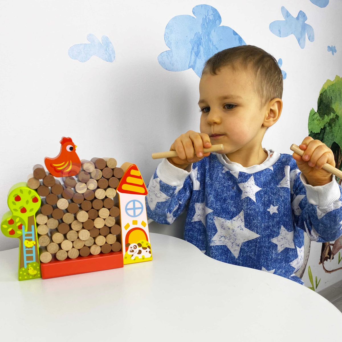 TOOKY TOY Medinis žaidimas Krentanti vištytė, 69 dalys