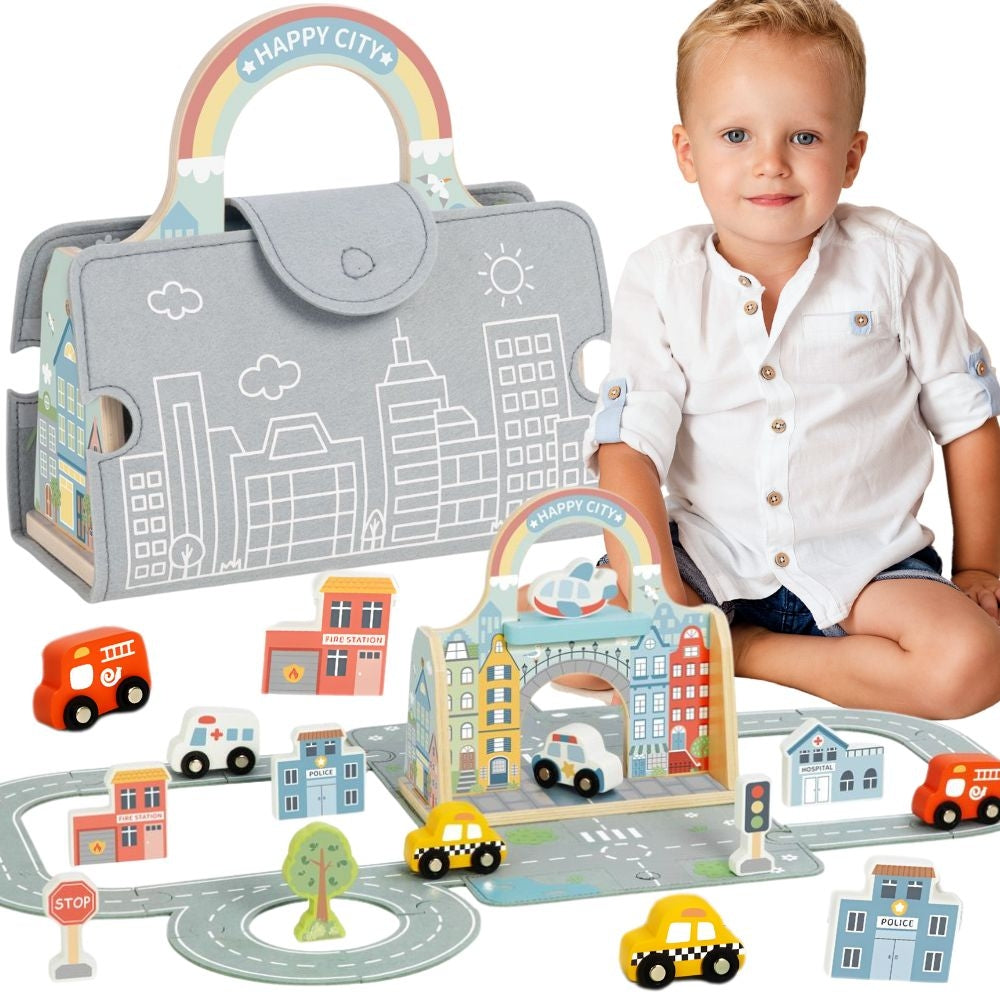 TOOKY TOY Mini Miesto rinkinys krepšyje (Nešiojamas) su mašinėlėmis – pagrindinis vaizdas