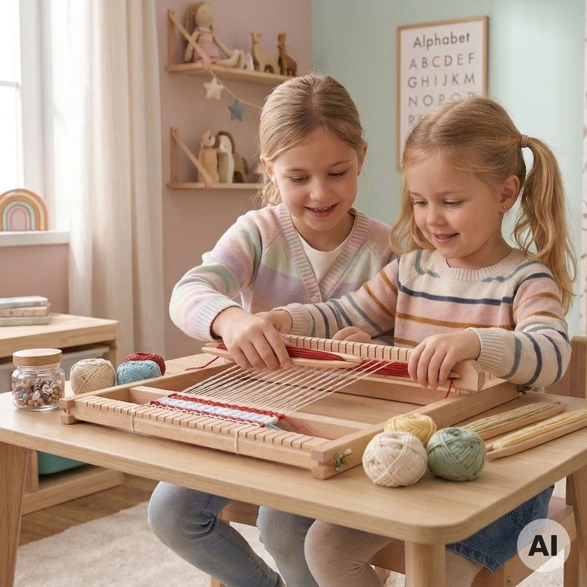 VIGA Medinė Audimo Staklė Montessori Kūrybinis Rinkinys Vaikams