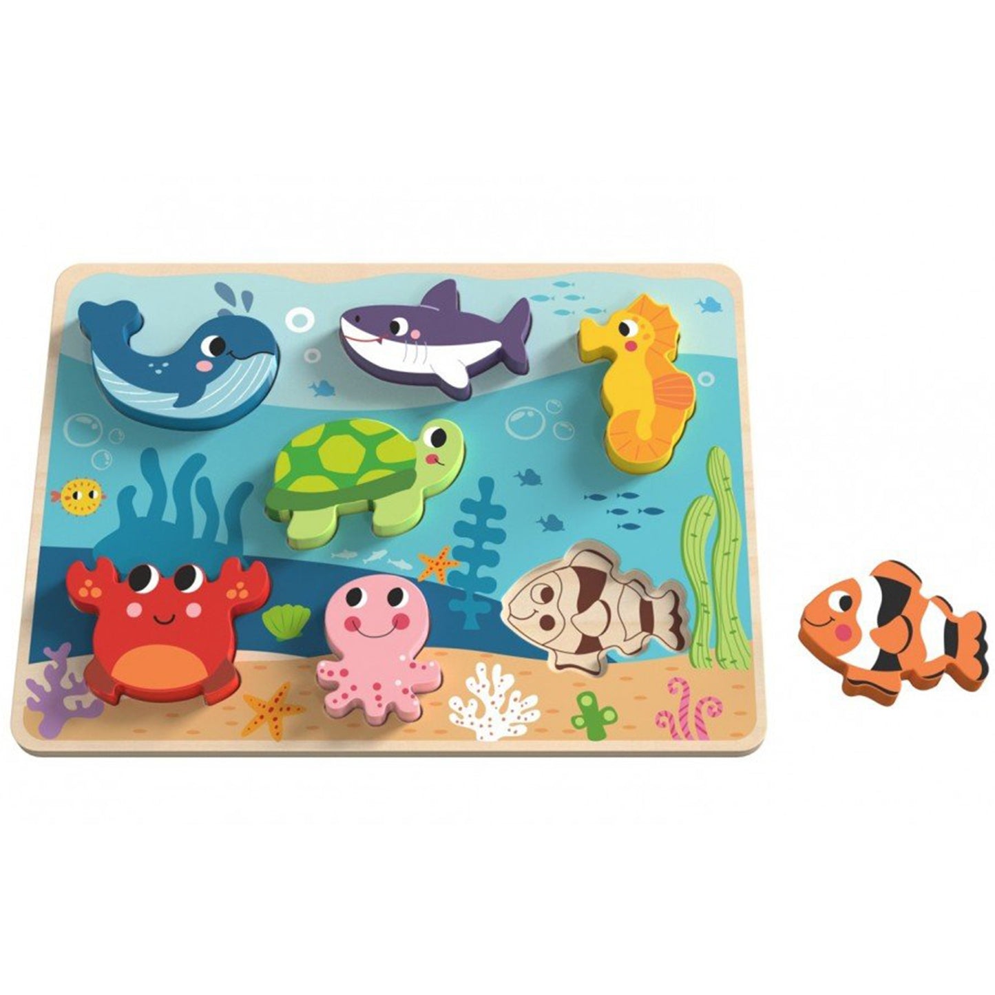 TOOKY TOY medinė Montessori formų dėlionė „Jūros pasaulis“ (7 elementai: žuvytės, vėžliukas) – vaizdas 5