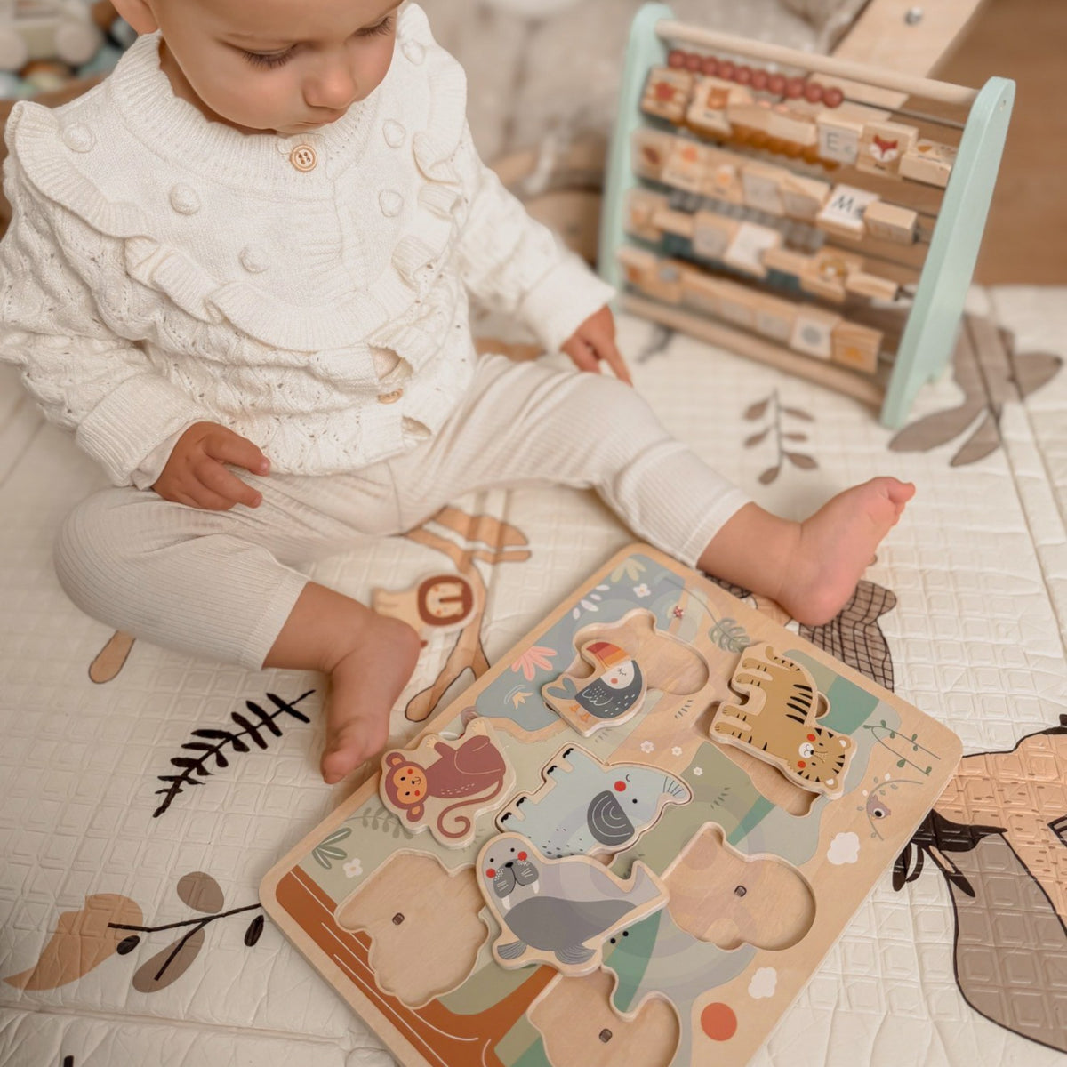 TOOKY TOY Garsinė dėlionė Safari Montessori vaikams