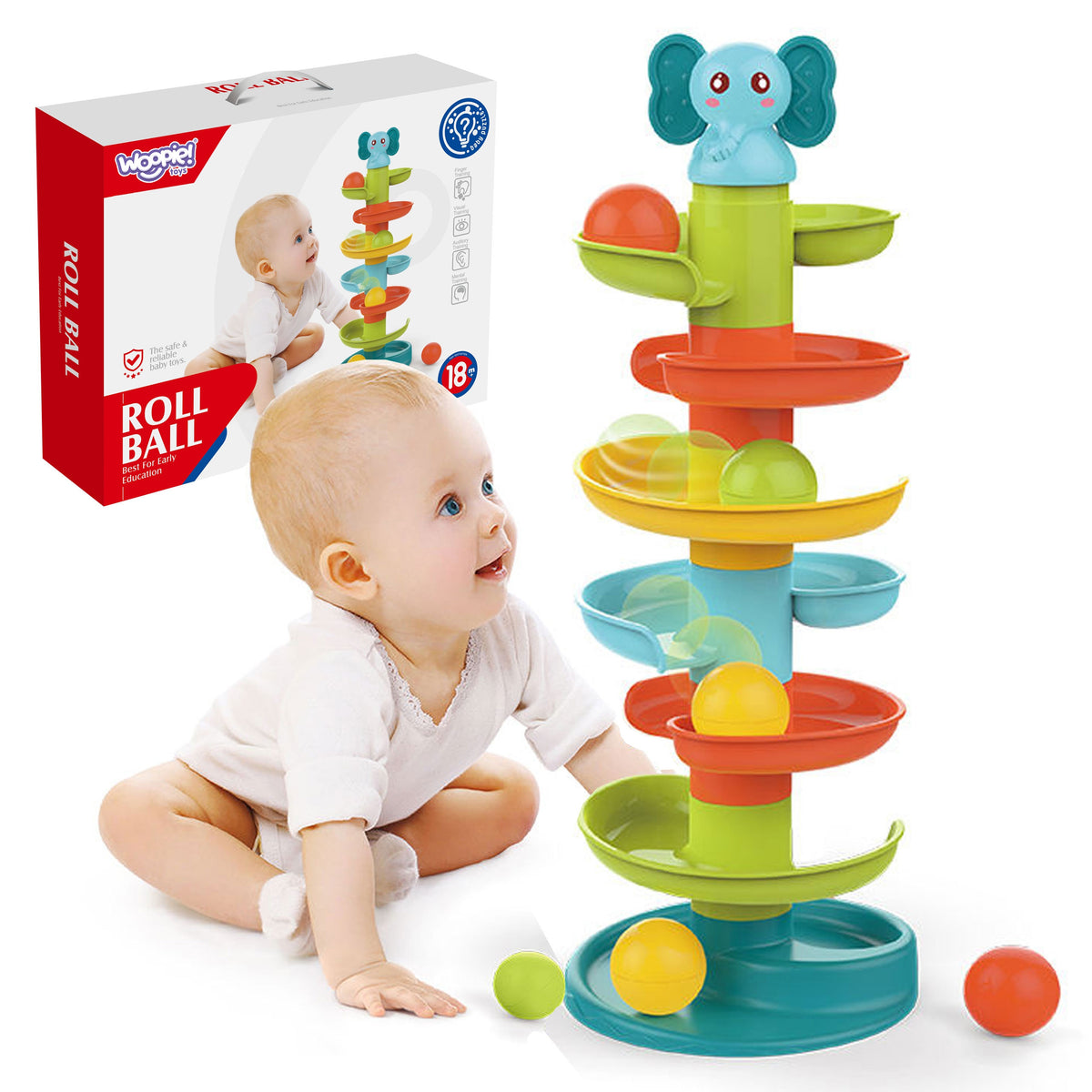 WOOPIE BABY Spiralinis kamuoliukų bokštas su 3 kamuoliukais