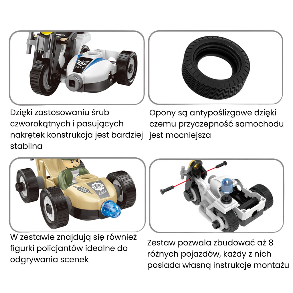 WOOPIE Konstruktorius Policijos Transportas, 8 Modeliai