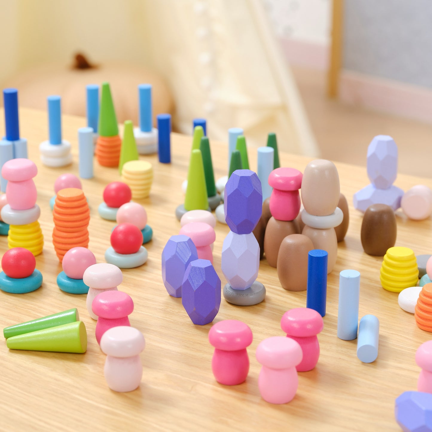 VIGA Mediniai Montessori Edukaciniai Kaladėlių Blokai 141 vnt.