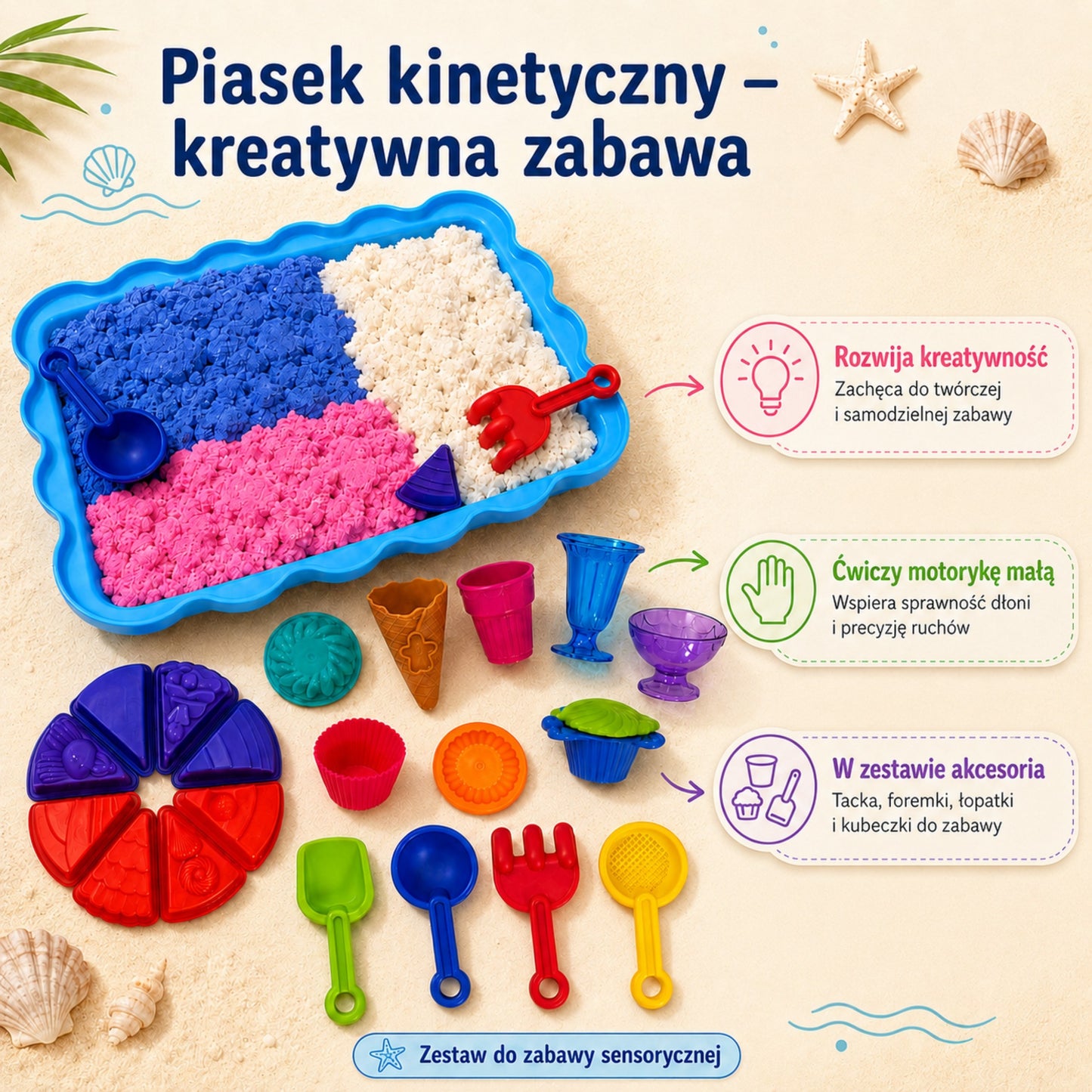 WOOPIE SAND FAIRY Kinetinis Smėlis Ledainė ir Desertai 24 dalių rinkinys