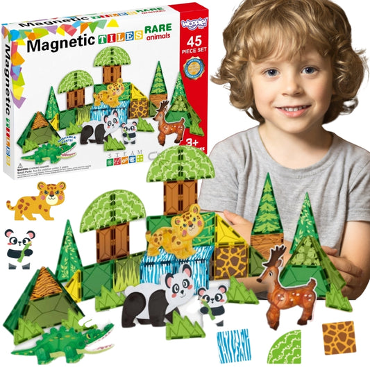 WOOPIE 3D Magnetinis edukacinis konstruktorius „Reti gyvūnai“, 45 elementai – pagrindinis vaizdas