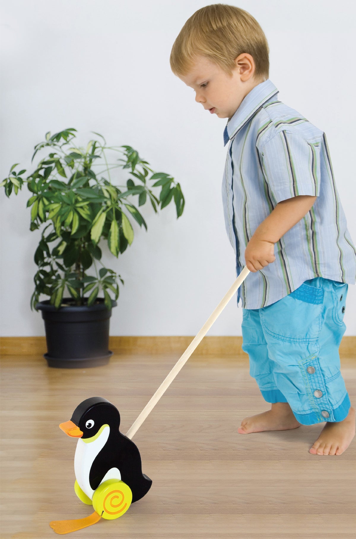 Viga Toys Medinis Stumdukas Pingvinas ant Lazdelės Vaikams