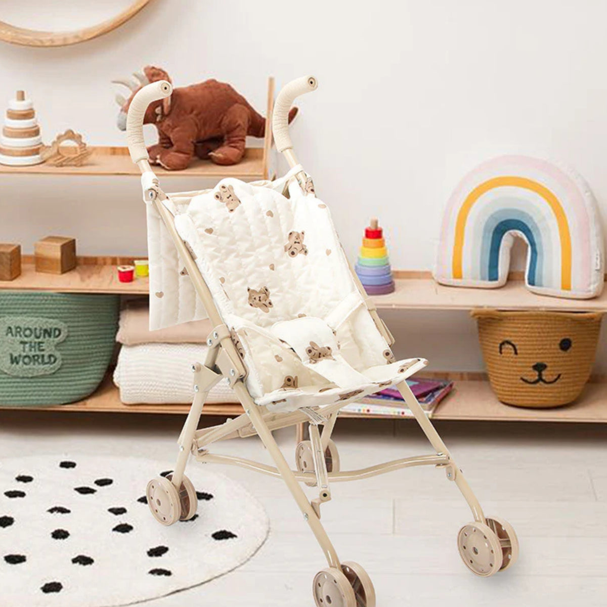 WOOPIE ROYAL Vintage vežimėlis lėlėms su meškiuku