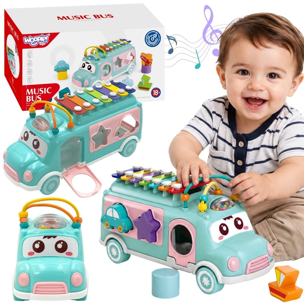 WOOPIE BABY Muzikinė mašinėlė rūšiuoklė su cimbolais, žalia