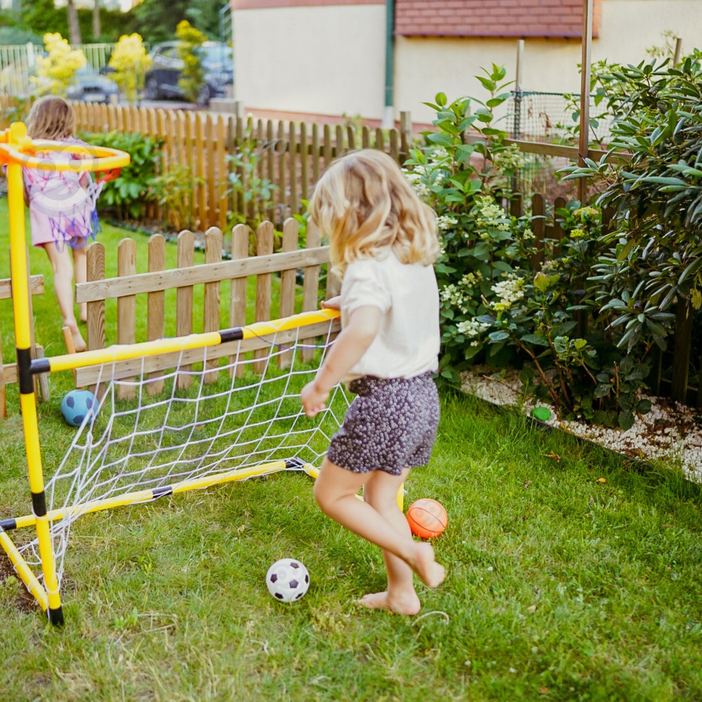 WOOPIE Rinkinys 2in1: Krepšinis ir Futbolo Vartai su Kamuoliais ir Pompa – vaizdas 2