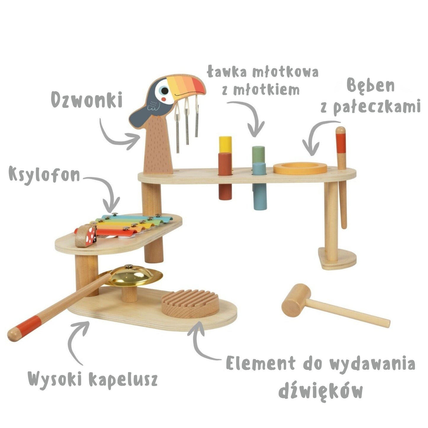 TOOKY TOY Medinė Muzikos Stalelė su Tukanu – Lavinamasis Žaislas