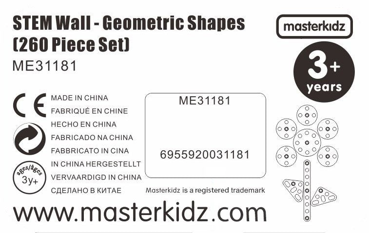 MASTERKIDZ geometrinių figūrų rinkinys STEM sienelėms, 260 vnt.