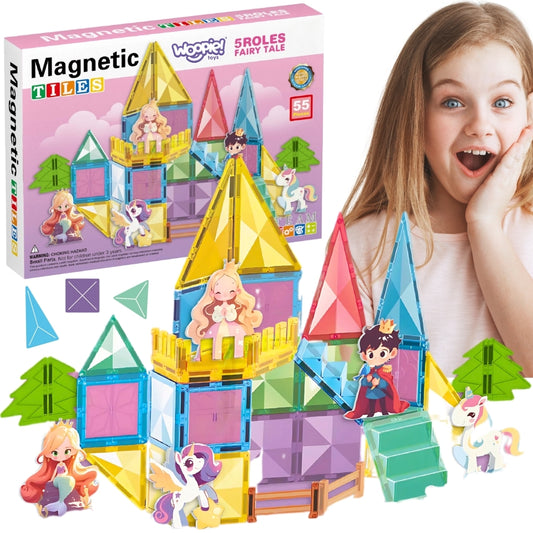 WOOPIE 3D Magnetiniai konstravimo blokeliai, Edukacinis rinkinys „Pasakų pilis princesei“, 55 vnt – pagrindinis vaizdas