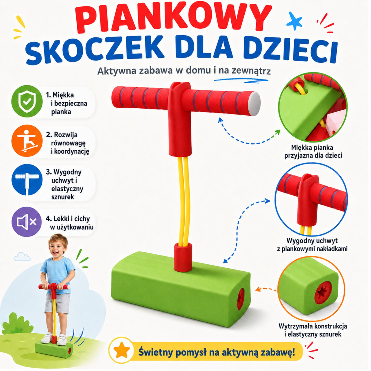 WOOPIE Putplasčio Šokinėjimo Lazda Vaikams Pusiausvyrai Lavinti