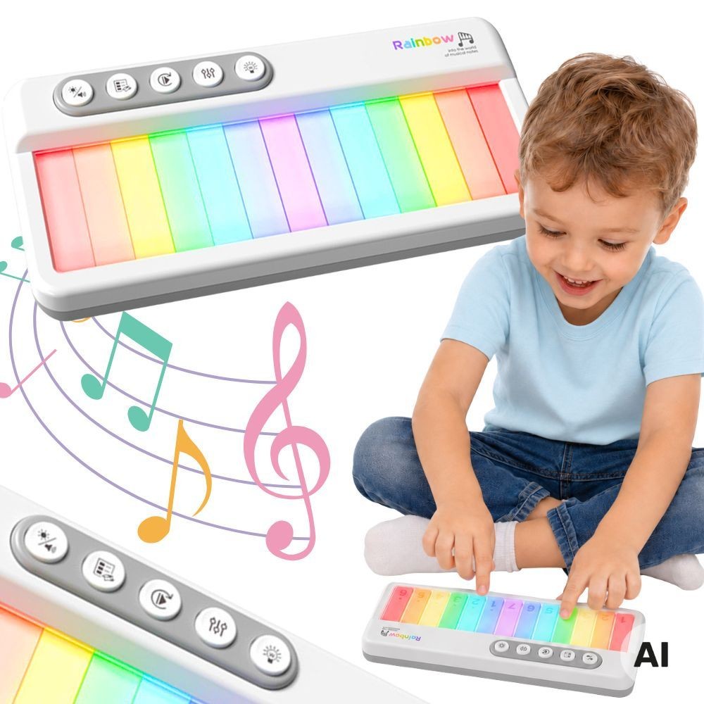 WOOPIE Vaivorykštinis Lietimui Jautrus Pianinas su Apšvietimu ir Mokymosi Režimu 3+