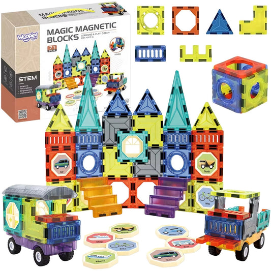 WOOPIE Magnetiniai 3D blokeliai Pilis ir Transportas 71 vnt.