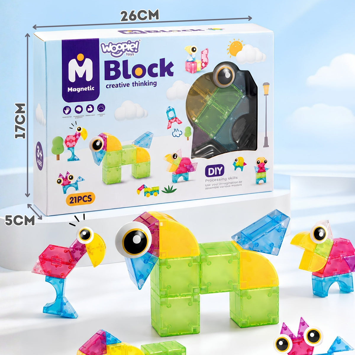 Woopie magnetiniai blokai M Block 21 el. kūrybinis rinkinys 3D