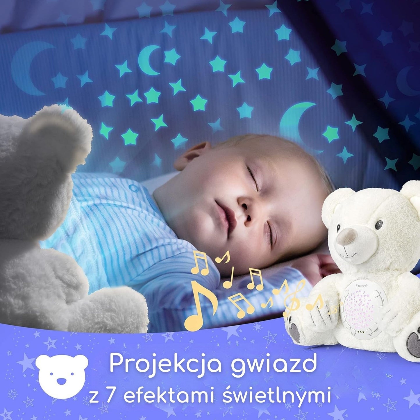 WOOPIE BABY Meškiukas su Projektoriumi ir Raminančiais Garsais 15 Melodijų